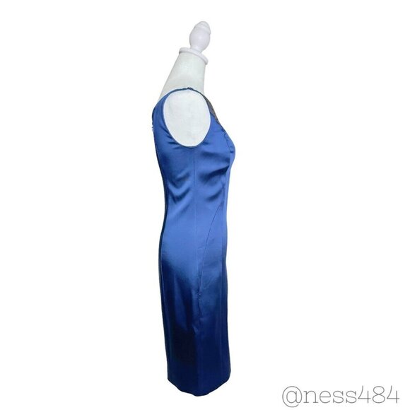NWT Elie Tahari Rena Stretch Satin Cobalt Blue Dress / Size 2 - Picture 2 of 7